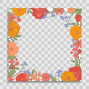Empty Photo Frame Template with Spring Flowers for Media Post in Social Netwo イラスト素材