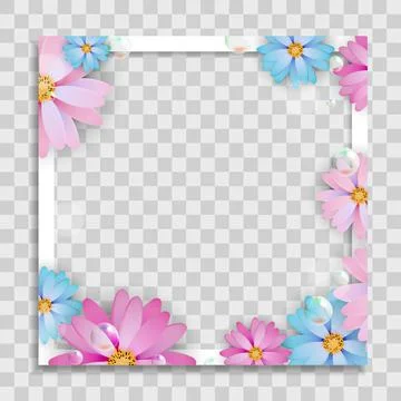 Empty Photo Frame Template with Spring Flowers for Media Post in Social Netwo イラスト素材
