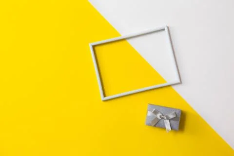 Empty photo frame for text on geometric paper white and yellow colorful Stock Photos