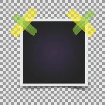Empty photo frame on a transparent background. Yellow and green scotch tape.  Stock Illustration
