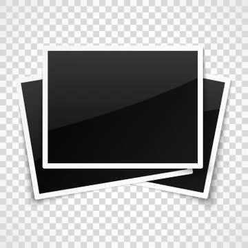 Empty photo frames on transparent checkered background Stock Illustration