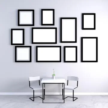 Empty Photo Frames on Wall Stock Illustration