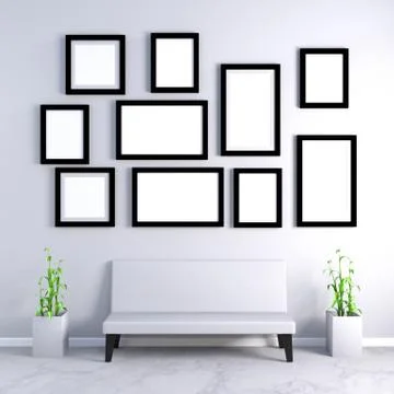Empty Photo Frames on Wall Stock Illustration
