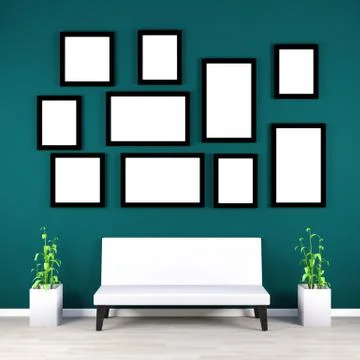 Empty Photo Frames on Wall Stock Illustration