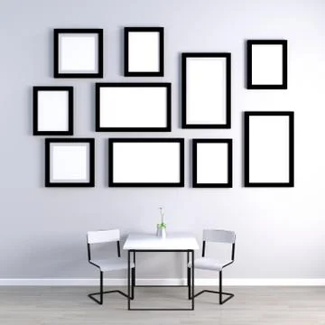 Empty Photo Frames on Wall Stock Illustration