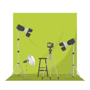 Empty photo studio with green background. Photography Stock Illustration
