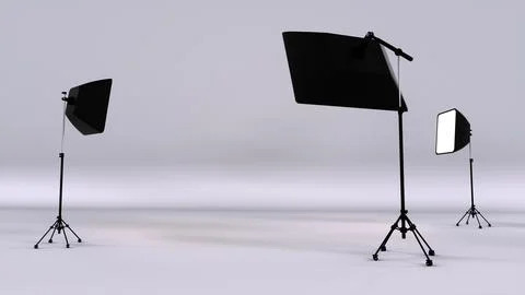 Empty photo studio with lighting equipment. Photo studio with lighting equi.. Illustrazione stock