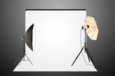 Empty photo studio with lighting equipment 写真素材