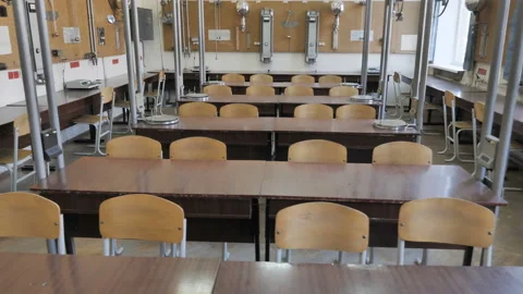 Empty Physycal Laboratory In The School, College, University Stock Footage 137796989