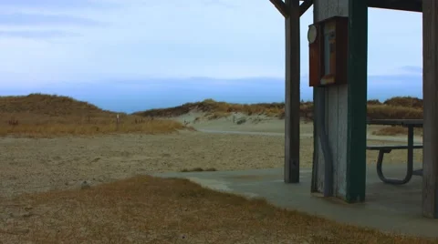 Empty Picnic Area at the Beach During The Winter Stock Footage 45371889