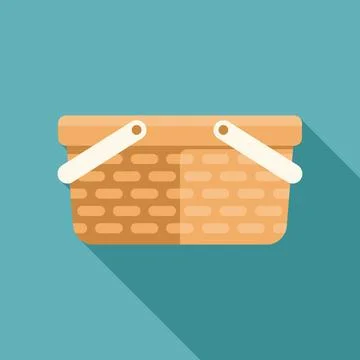 Empty picnic basket casting long shadow on turquoise background Illustration