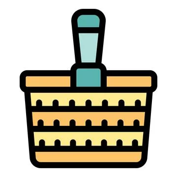 Empty picnic basket closed with handle up for carrying food and drinks Stock Illustration