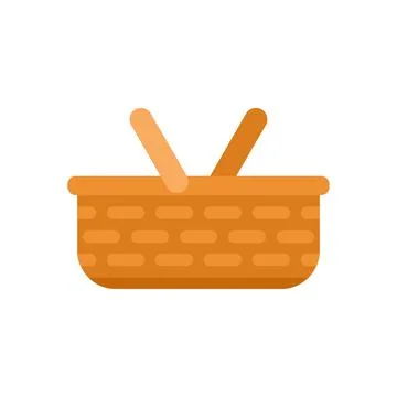 Empty picnic basket with handles standing upright on white background Ilustración de archivo