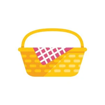 Empty picnic basket with red checkered blanket on white background Stock Illustration