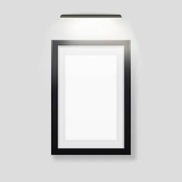 Empty picture with black frame and backlit template. Rectangle banner with led Illustrazione stock