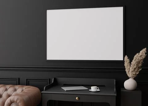 Empty picture frame on black wall in modern living room. Mock up interior i.. Stock Illustration