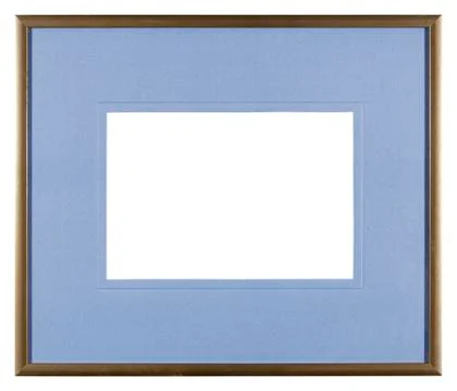 Empty picture frame isolated on white in a simple modern gold finish with a b Stock Photos
