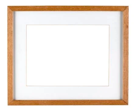 Empty picture frame isolated on white in oak wood Stock Photos