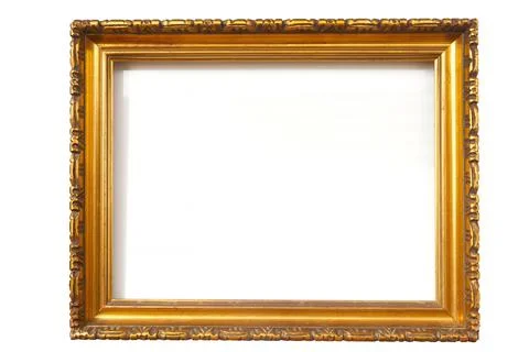 Empty Picture Frame With Ornate Design Displayed on a Plain Background Stock Photos