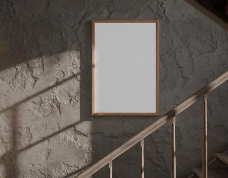 Empty picture frame on a textured wall next to stairs Stock Illustration