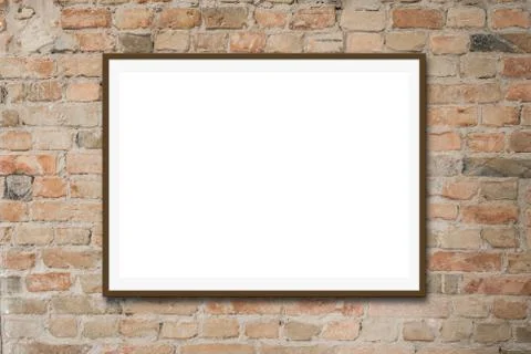 Empty picture frame / white canvas mock-up on  brick wall   - Stock Photos