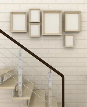 Empty picture frames in classic interior background with stairs on the deco.. Foto stock