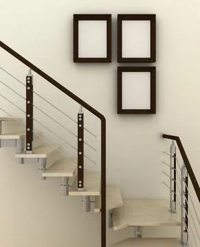 Empty picture frames in classic interior background with stairs on the deco.. Foto stock