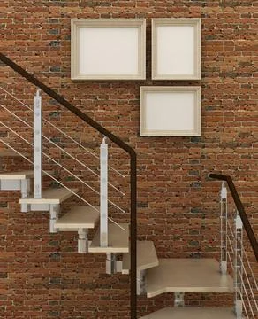 Empty picture frames in classic interior background with stairs on the deco.. Foto stock
