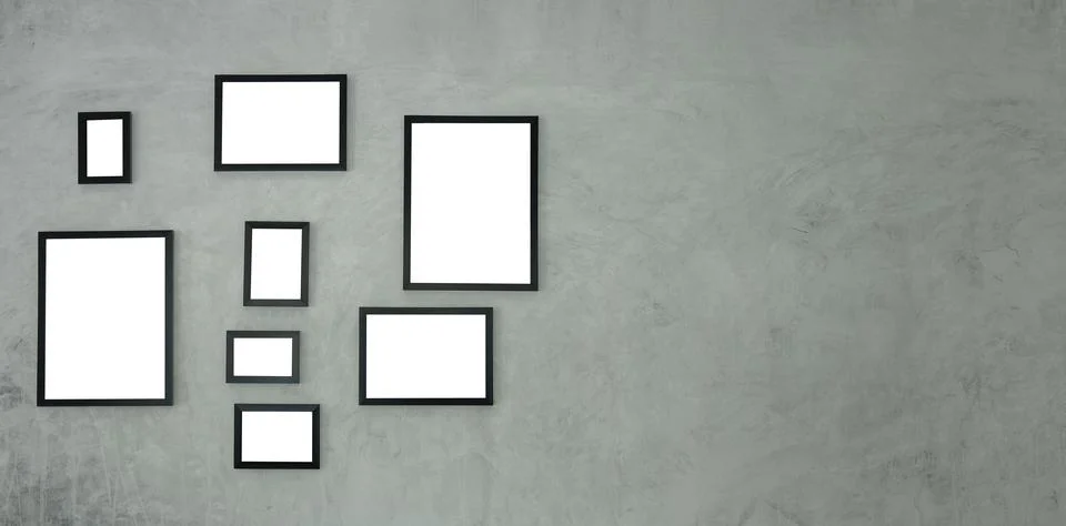 Empty picture frames on loft wall with copy space for your advertising text. 스톡 사진