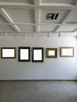 Empty Picture Frames Row White Art Gallery Interior Exhibition Stock Photos