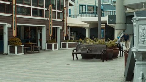 Empty Pier. Abandoned city during coronavirus quarantine. Full color Stock Footage 127122297