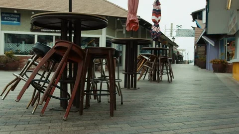 Empty Pier. Abandoned  city during coronavirus quarantine. Full color 스톡 동영상 127122877