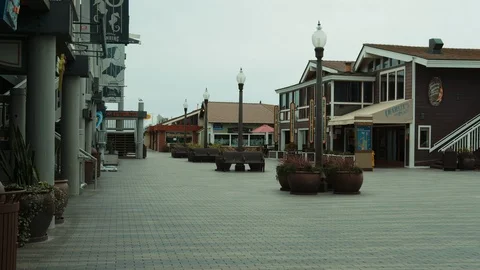 Empty Pier. Empty city during coronavirus quarantine. Full color Stock Footage 127123646