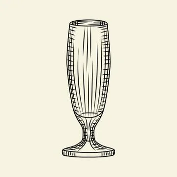 Empty pilsner glass of beer isolated on white background. Hand drawn beer gla Stock Illustration