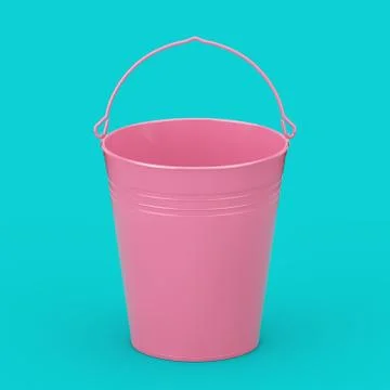 Empty Pink Bucket with Handle in Duotone Style. 3d Rendering Illustration