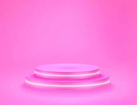 Empty pink neon podium. Vector 3d mockup for product design Stock Illustration