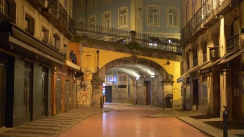 Empty Pink Street Lisbon Video stock 204850257
