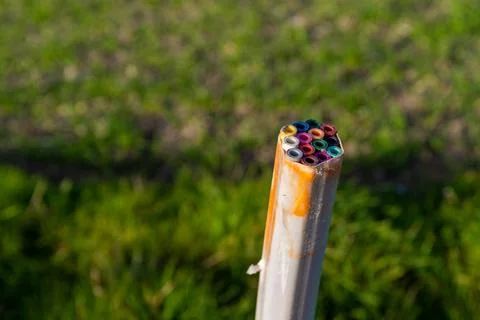 Empty pipe for fiber optic cable outside Foto stock