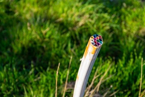 Empty pipe for fiber optic cable outside Stock Photos