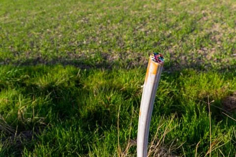 Empty pipe for fiber optic cable outside Foto stock