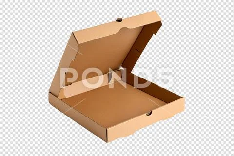 Empty pizza box with lid lifted, transparent background PSD Template