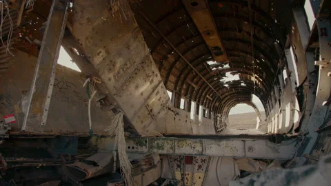 Empty plainwreck with a sunnny background in Iceland, Solheimasandur Stock Footage 260953177