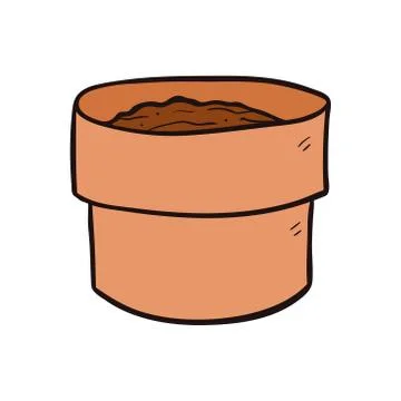 Empty plant earthen pot cartoon vector and illustration, hand drawn style Stock Illustration