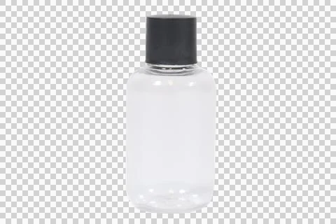 Empty plastic bottle with black cap on transparent background Foto stock