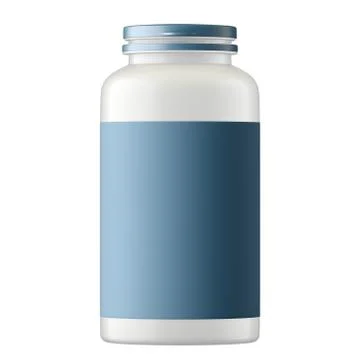 Empty plastic bottle with blue cap and blue sticker. 3D rendering Stock Illustration