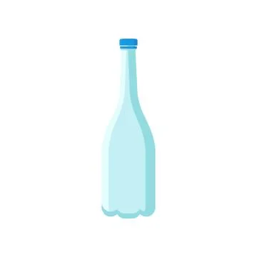 Empty plastic bottle with long narrow neck and blue lid. Container for liquids Stock Illustration