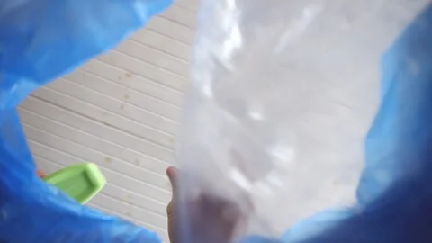 Empty plastic bottles are thrown into the bin for further recycling, bottom view Stock Footage 102429173