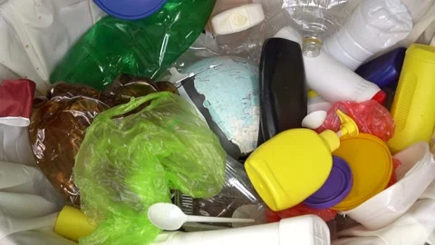 Empty plastic bottles of water, body care products, and household chemicals Stock Footage 133984657