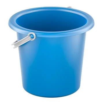 Empty plastic bucket, blue color. 3D rendering Stock-Illustration