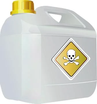 Empty plastic canister with a label. Skull sign. Stock Illustration